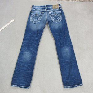 True Religion Jeans Mens 32 Ricky Relaxed Straight Leg Distressed Blue Denim
